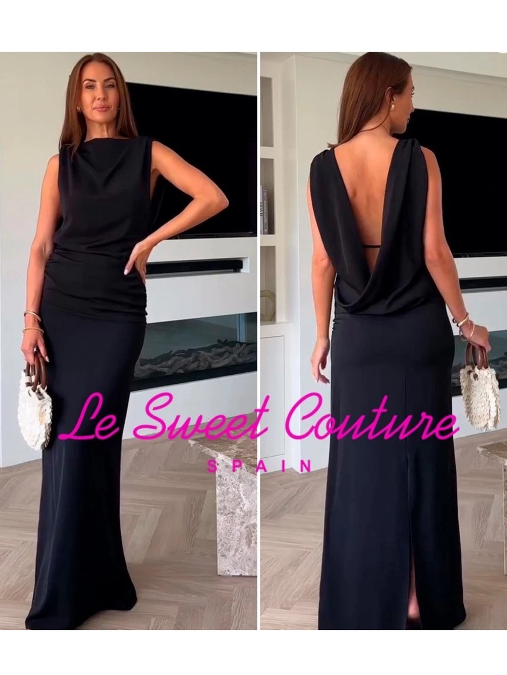 Zara Black Backless Draped Evening Gown